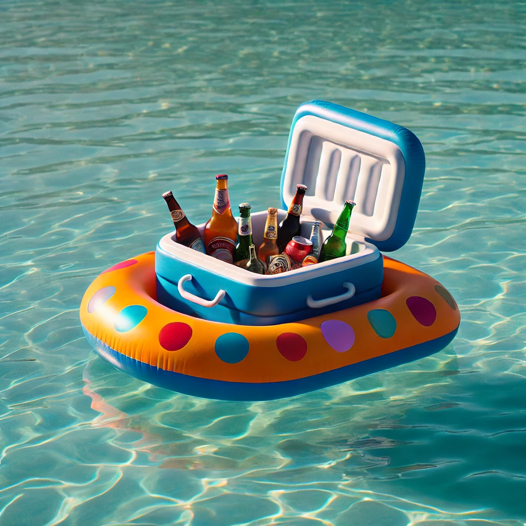 A little dingy with a cooler inside it floating in clear water, because it's my birthday. Claim your birthday bbq coupon in Discord