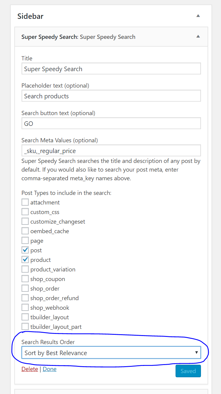 New Super Speedy Search relevancy options in widget settings
