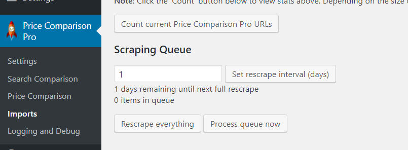 Background scraping settings in Price Comparison Pro plugin